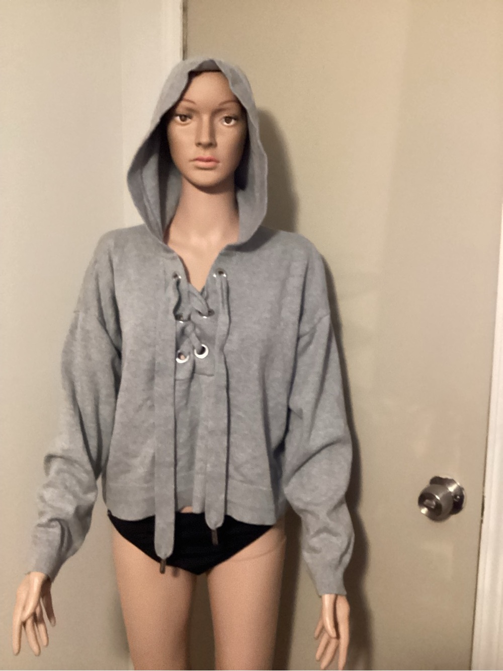 Michael Kors Lace-Up Hooded Sweatshirt in Light Gray